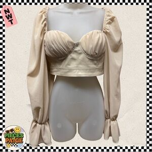 The Sang Puff Sleeve Bustier Crop Top - Sand (M) NWT